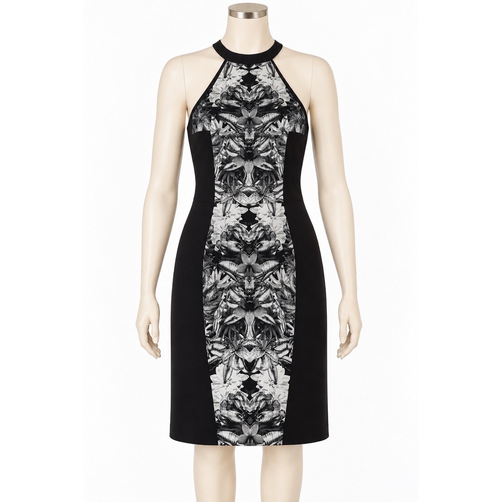 Silence + Noise Black White Floral Halter Mini Dress Open Back Size 6